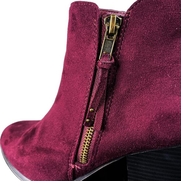 Charlotte Russe Burgundy Maroon Faux Suede Ankle Booties 9M - Picture 5 of 6